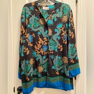Vintage Diane VonFurstenberg silk Asian dragon pattern blouse bust23” length 32”